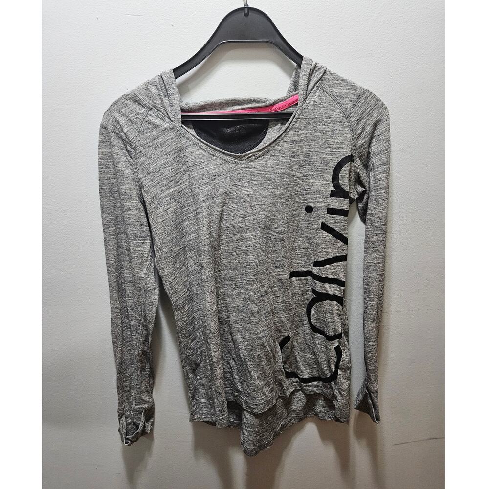 Calvin Klein Performance Gray Marled Logo Hoodie Top Medium Athleisure